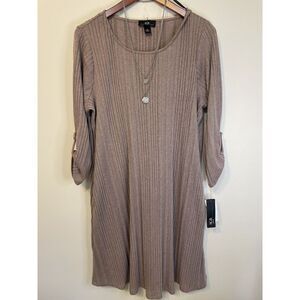 AGB Dress Blush Ribbed Knit 1x Roll Sleeves‎ Necklace Lagenlook Minimal Comfort